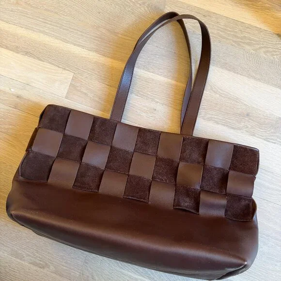 Madewell Basketweave Tote in Leather and Suede Chocolate Brown - Picture 4 of 7